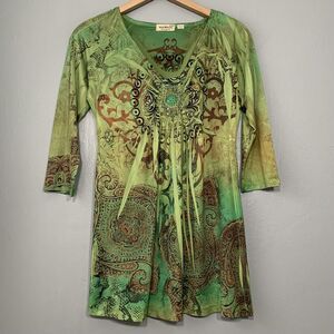 One World Size Small Y2K Hippie Fairycore Babydoll Tunic Top Boho Goblincore